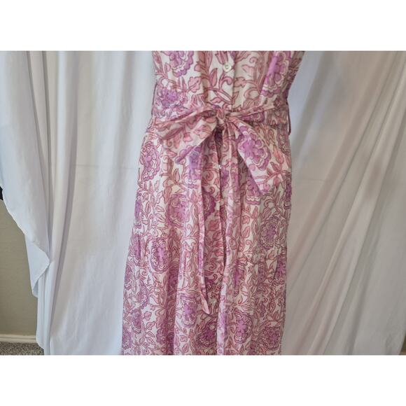 Oliphant Tuckernuck Malta Pink Ruffle Collar Button Down Maxi Dress Medium - Picture 4 of 10